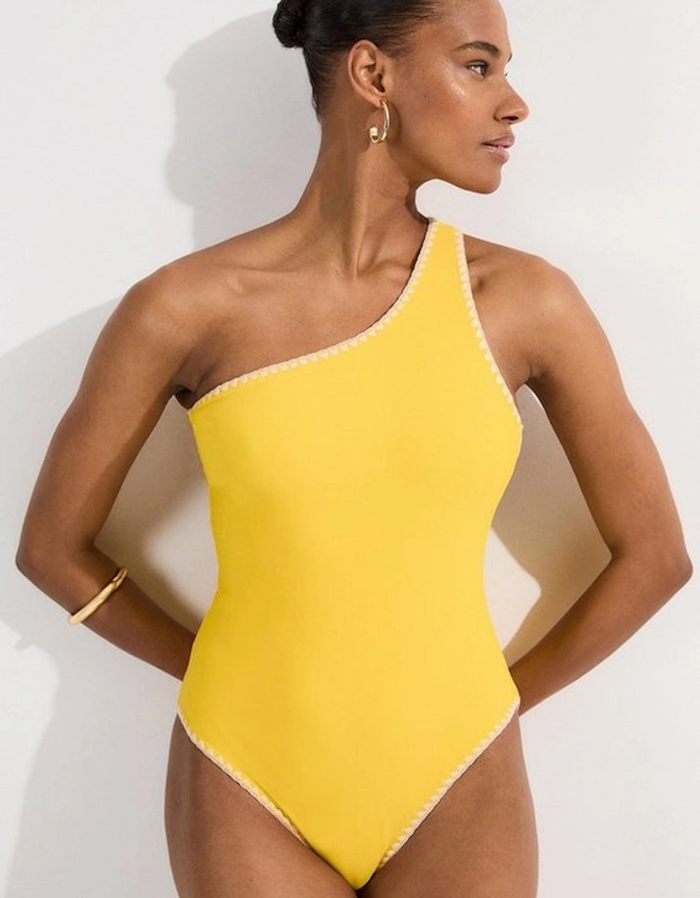Stitch Detail One Shoulder Cut Out Swimsuit