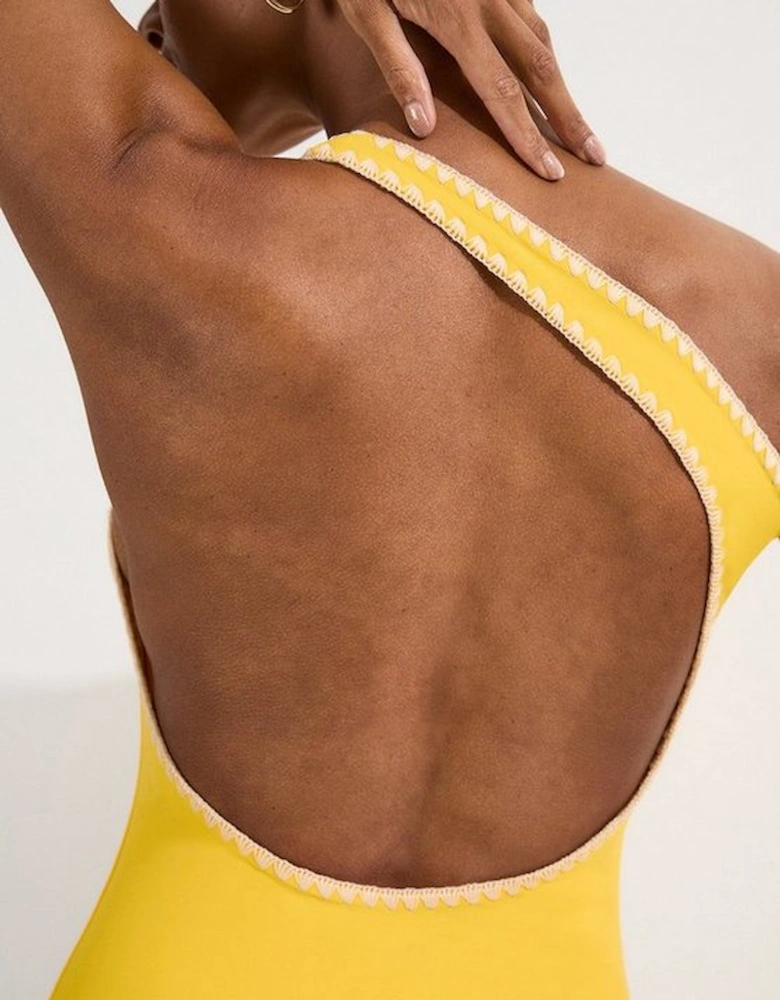 Stitch Detail One Shoulder Cut Out Swimsuit