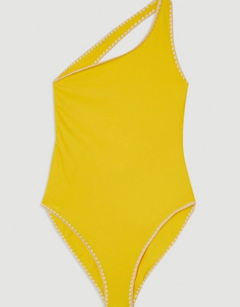 Stitch Detail One Shoulder Cut Out Swimsuit