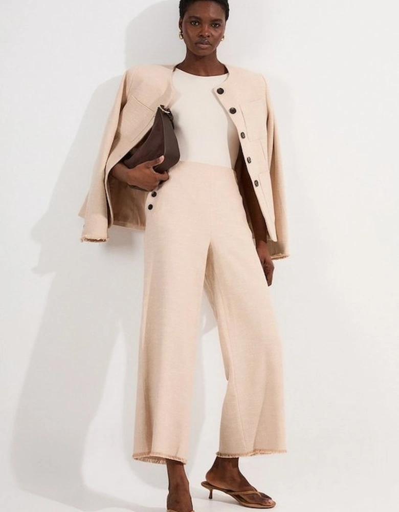 Spring Tweed Tailored Button Detail Cropped Wide Leg Trouser