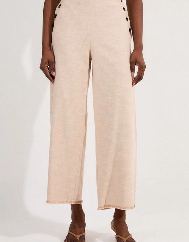 Spring Tweed Tailored Button Detail Cropped Wide Leg Trouser
