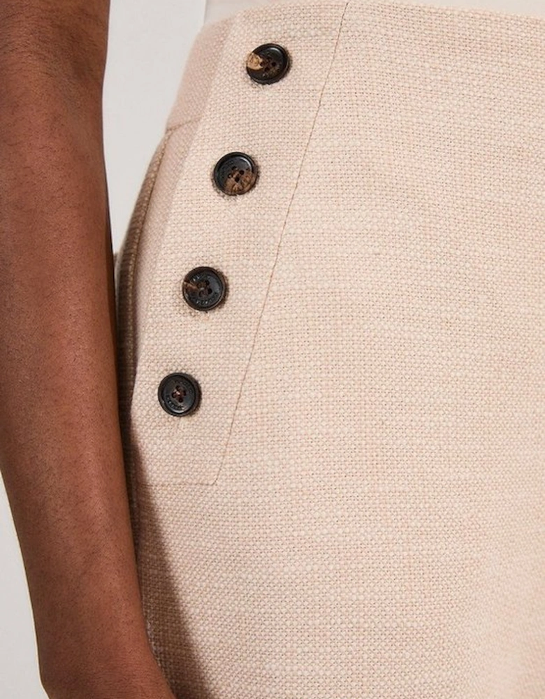 Spring Tweed Tailored Button Detail Cropped Wide Leg Trouser