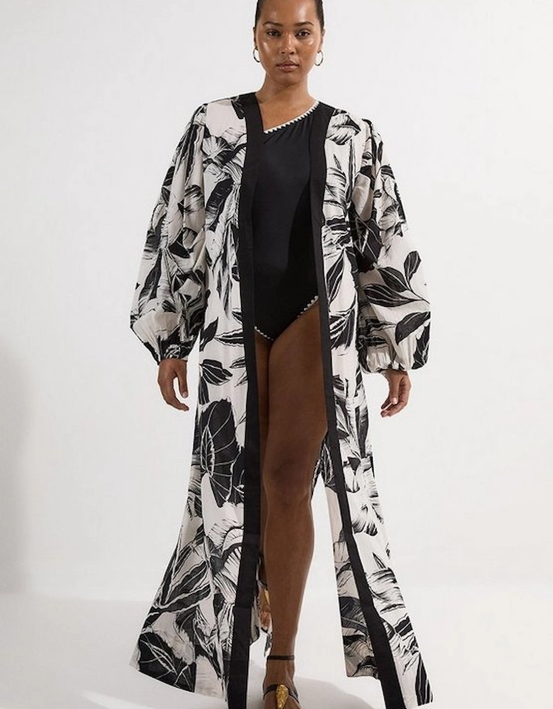 Plus Size Palm Border Print Cotton Voile Maxi Beach Dress, 5 of 4
