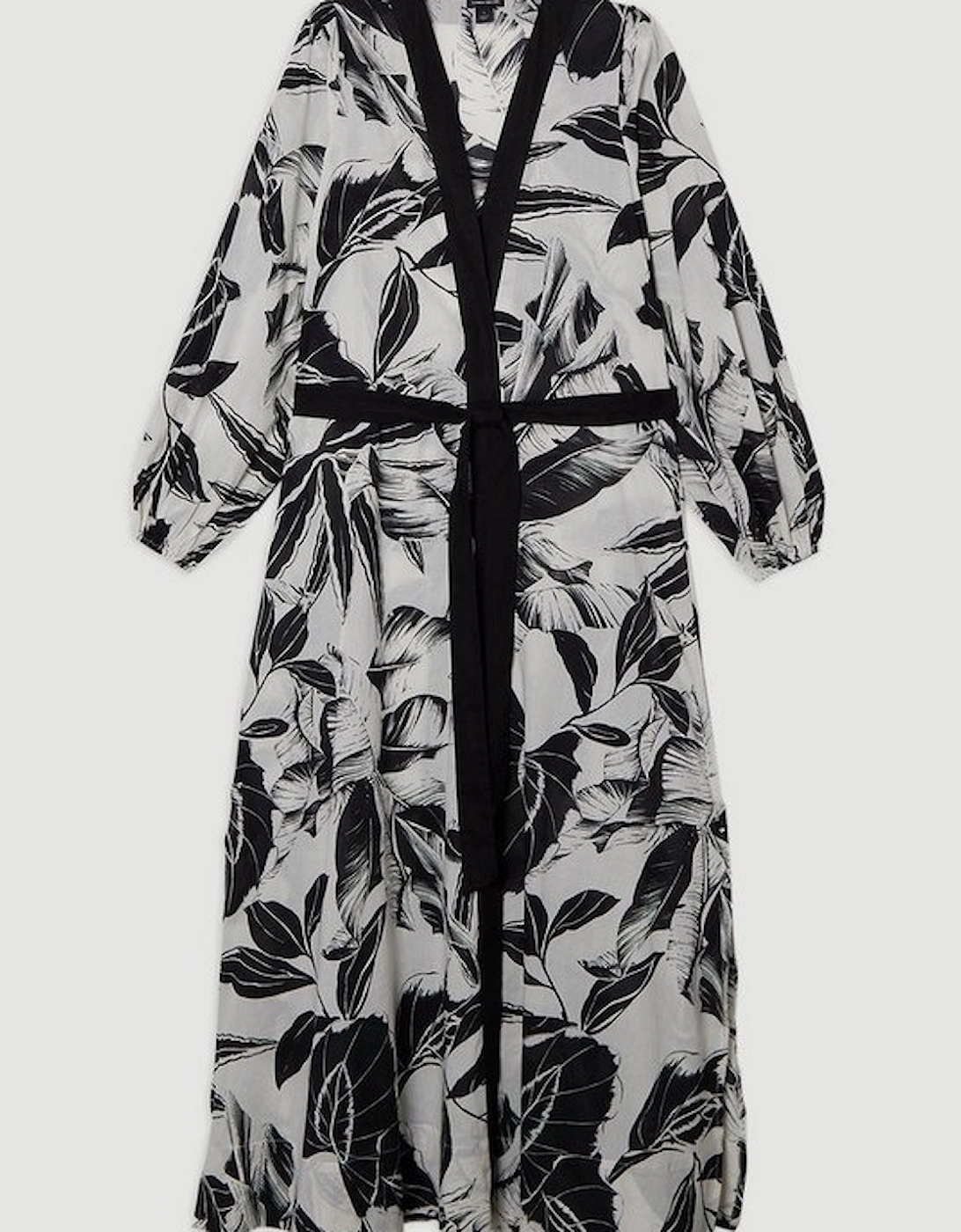 Plus Size Palm Border Print Cotton Voile Maxi Beach Dress
