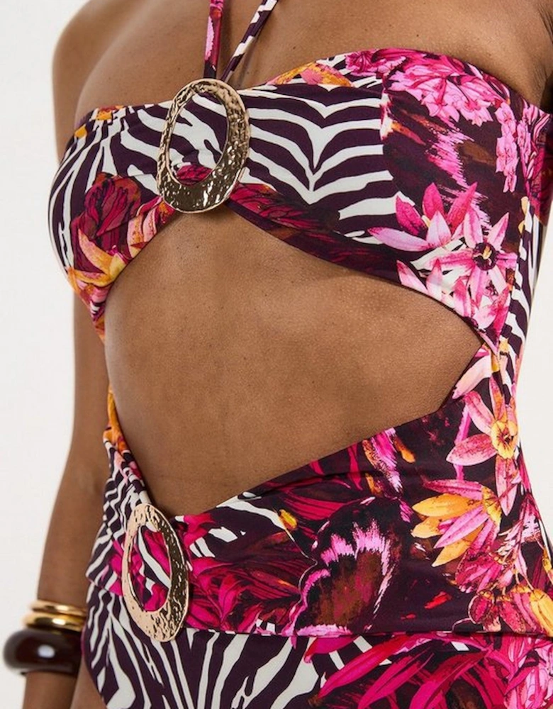 Slinky Trim Detail Cut Out Swimsuit