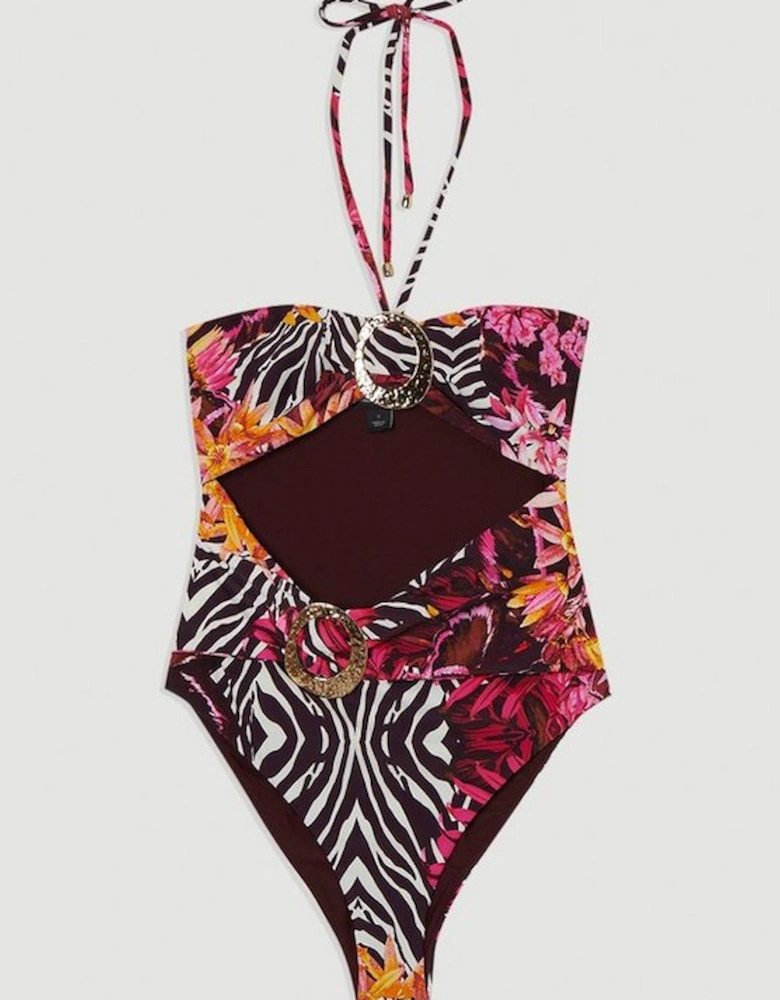 Slinky Trim Detail Cut Out Swimsuit