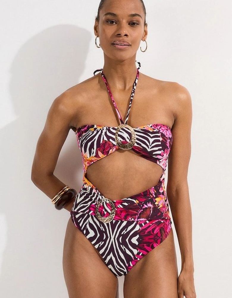 Slinky Trim Detail Cut Out Swimsuit