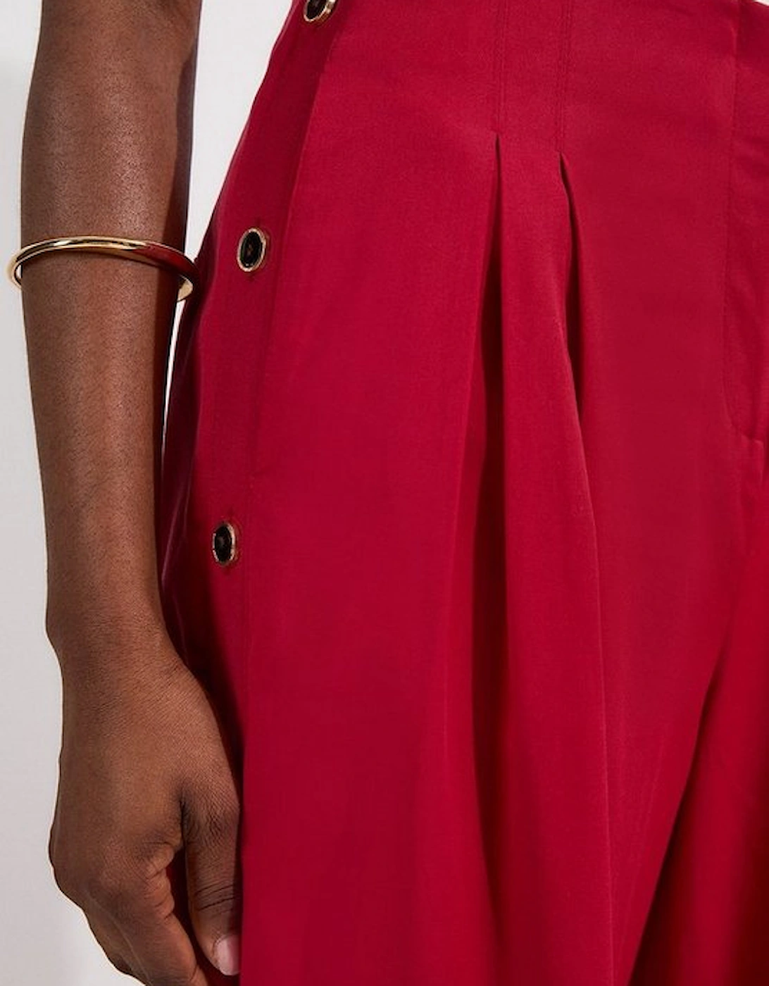 Tailored Polished Cotton Button Side Wide Leg Trousers