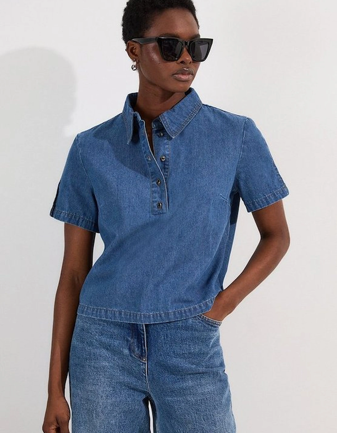 Denim Short Sleeve Button Shirt, 4 of 3