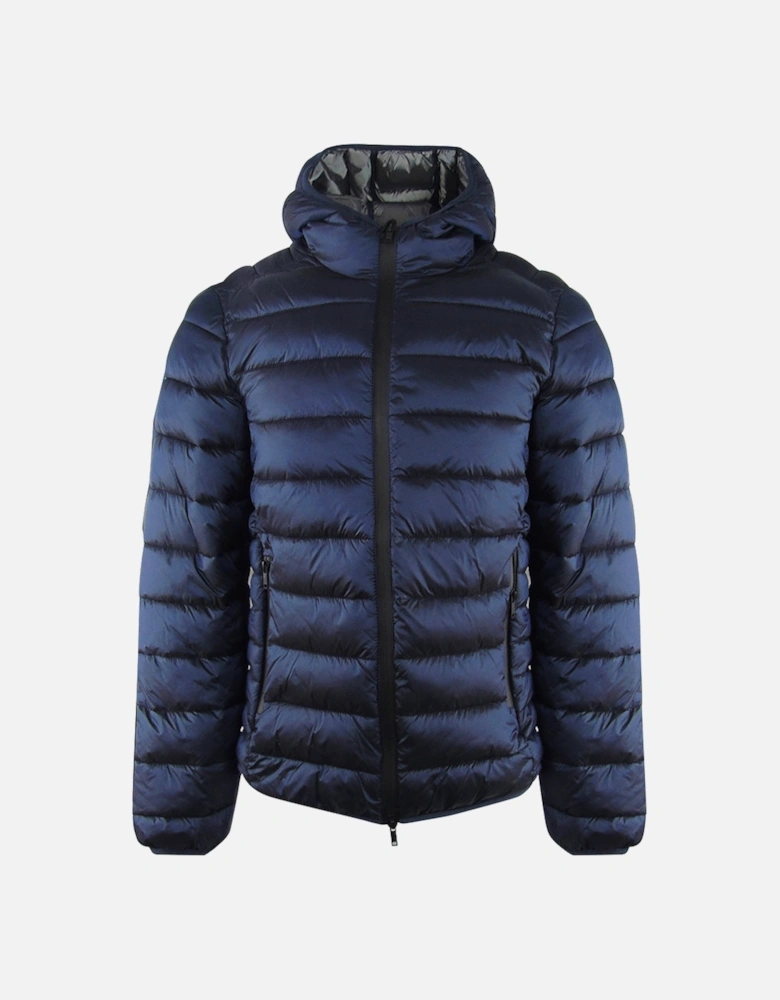 Plain Padded Hooded Dark Navy Blue Jacket