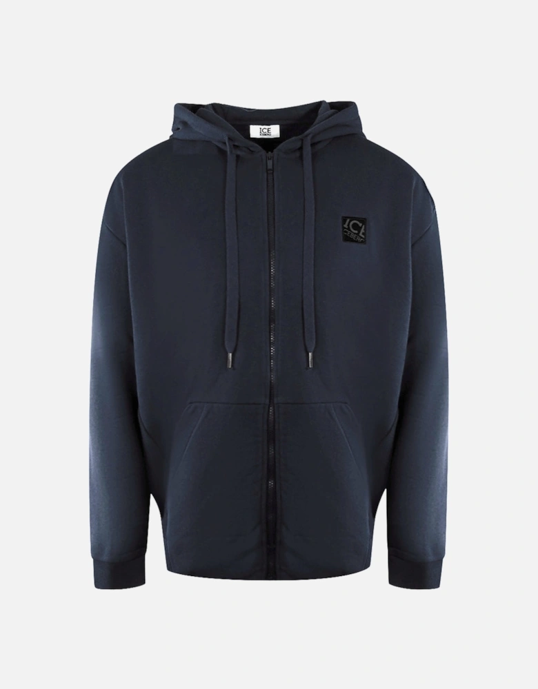 Small Block Logo Navy Blue Zip-Up Hoodie