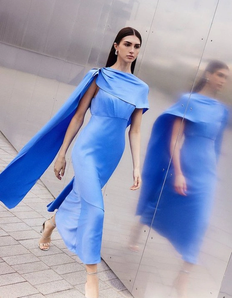 Viscose Satin Draped Midi Dress