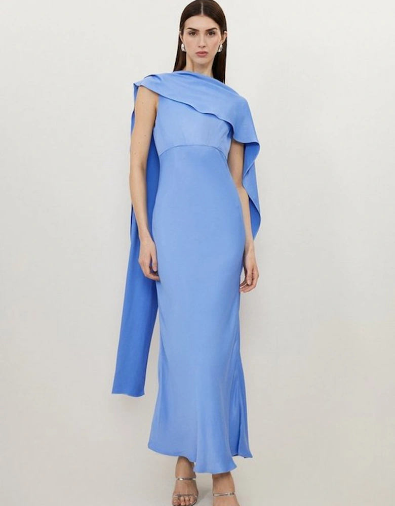 Viscose Satin Draped Midi Dress