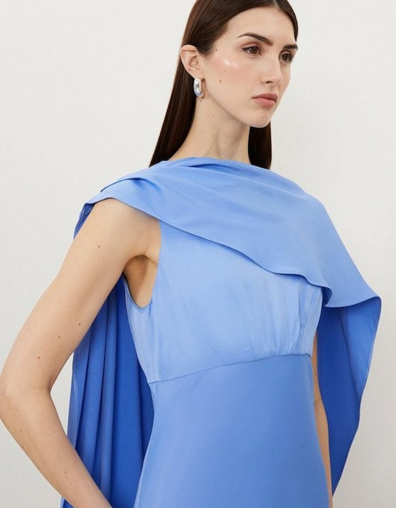 Viscose Satin Draped Midi Dress
