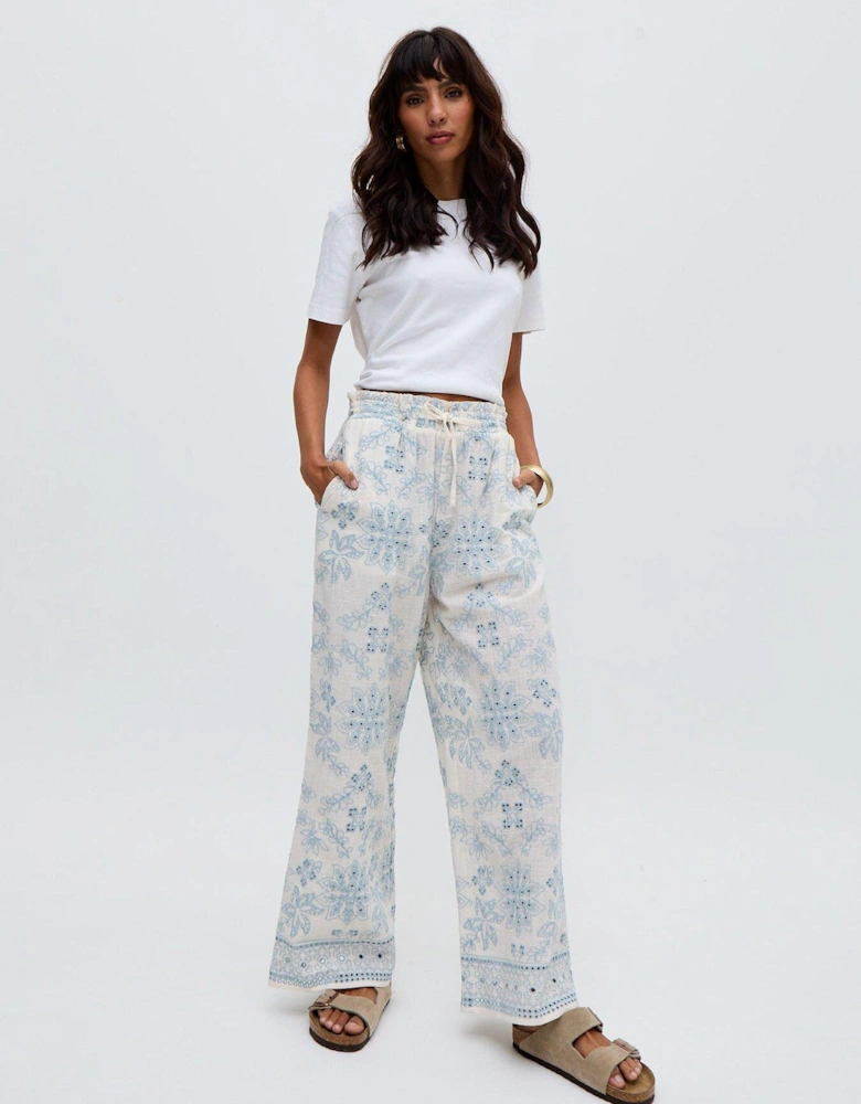 Cherice Wide Leg All Over Embroidered Trouser - White