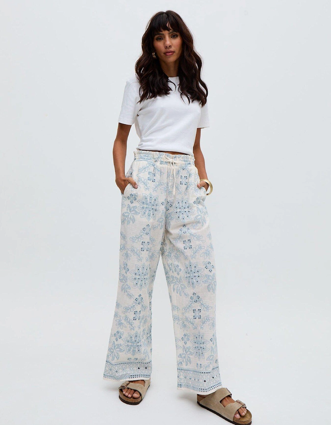 Cherice Wide Leg All Over Embroidered Trouser - White, 2 of 1