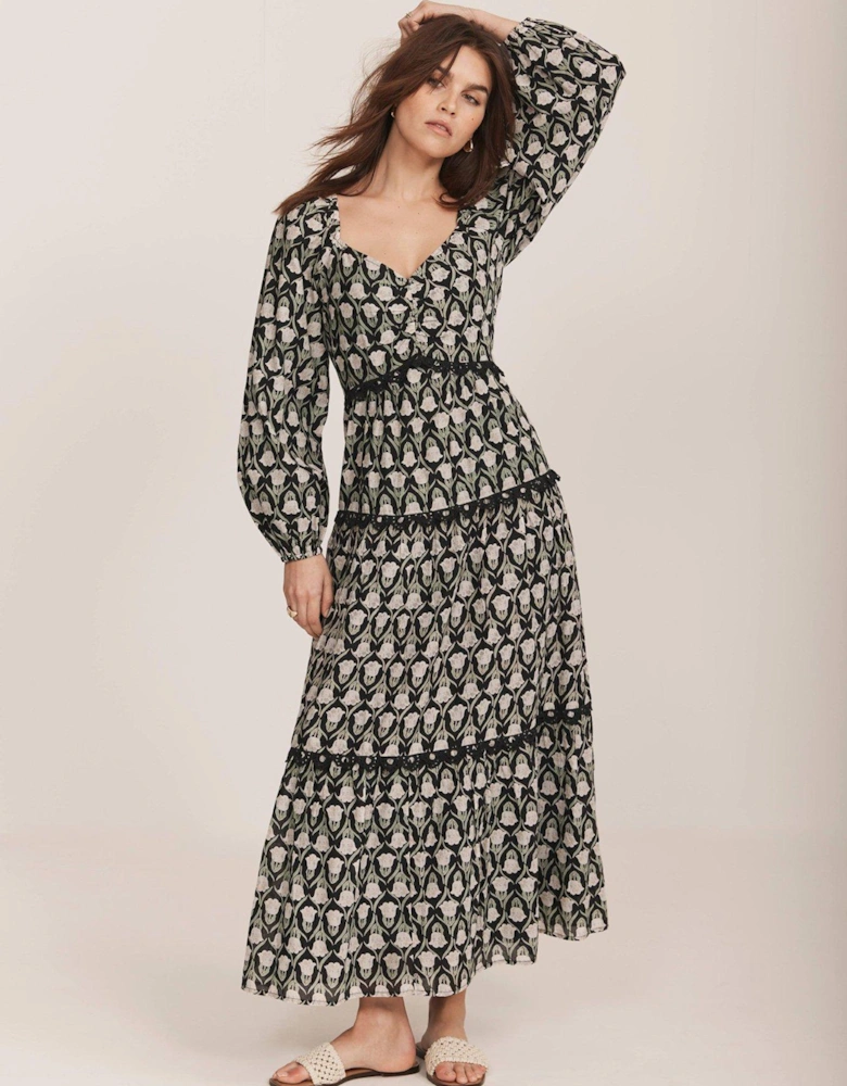 Black Floral Print Maxi Dress