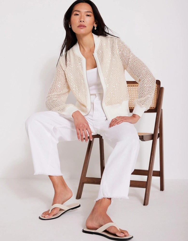 Neutral Sequin Bomber Jacket
