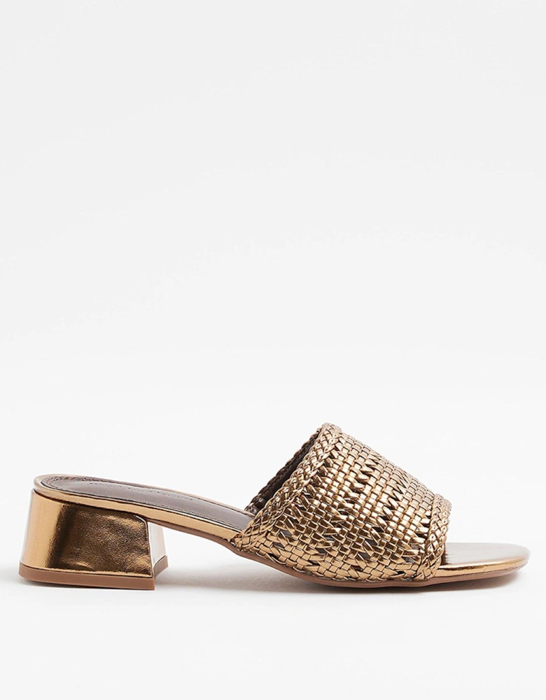 Woven Block Slider Heels - Bronze - Gold