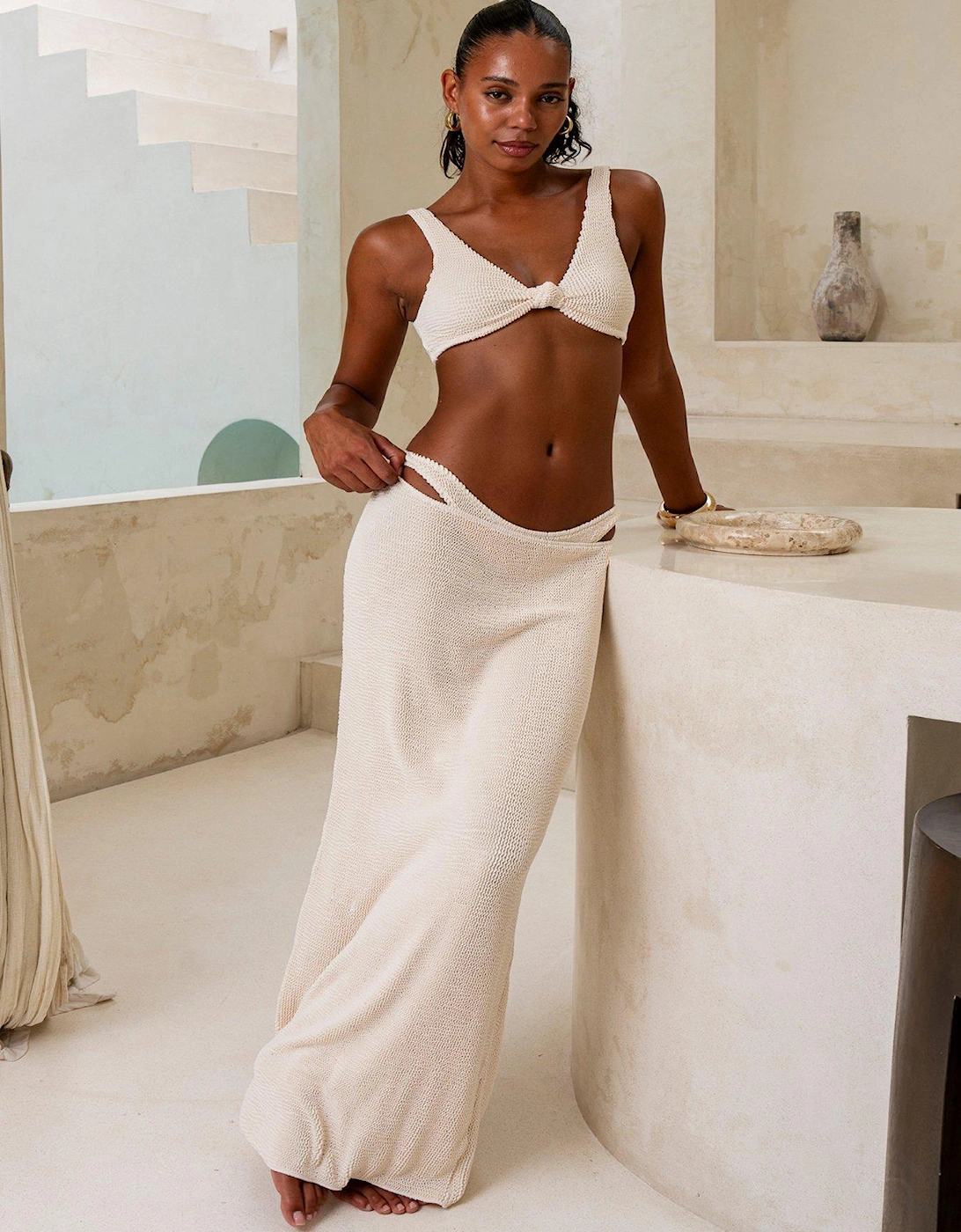 Scrunch Maxi Skirt In Coconut - Brown, 2 of 1