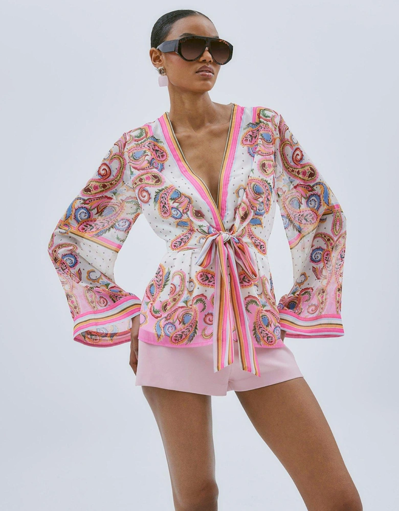 Wrap Front Top - White/Pink