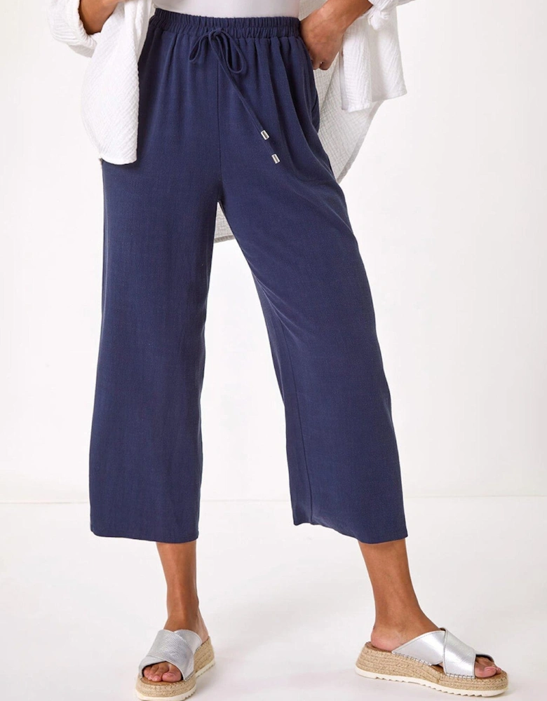 Cropped Linen Trousers - Navy