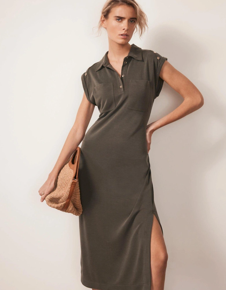 Khaki Utility Midi Dress - Green