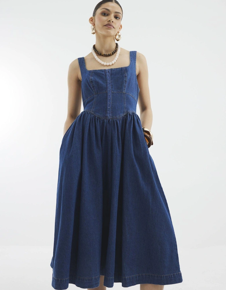 Denim Corset Midi Dress
