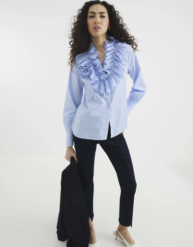 Stripe Long Sleeve Ruffle Shirt