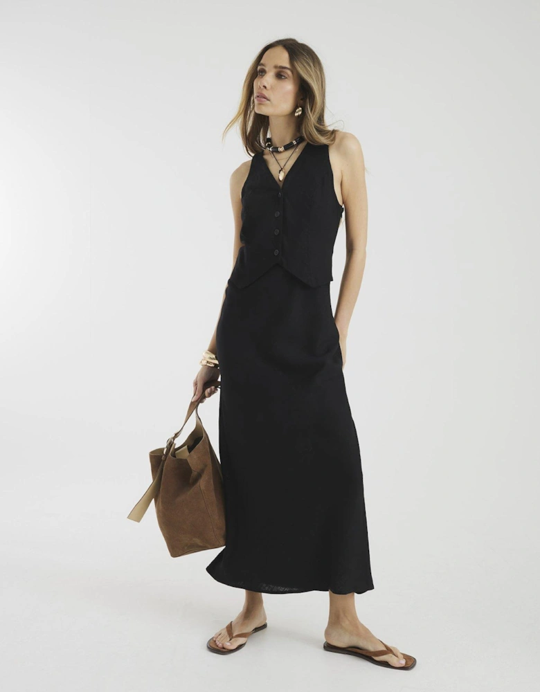 Linen Blend Waistcoat Midi Dress