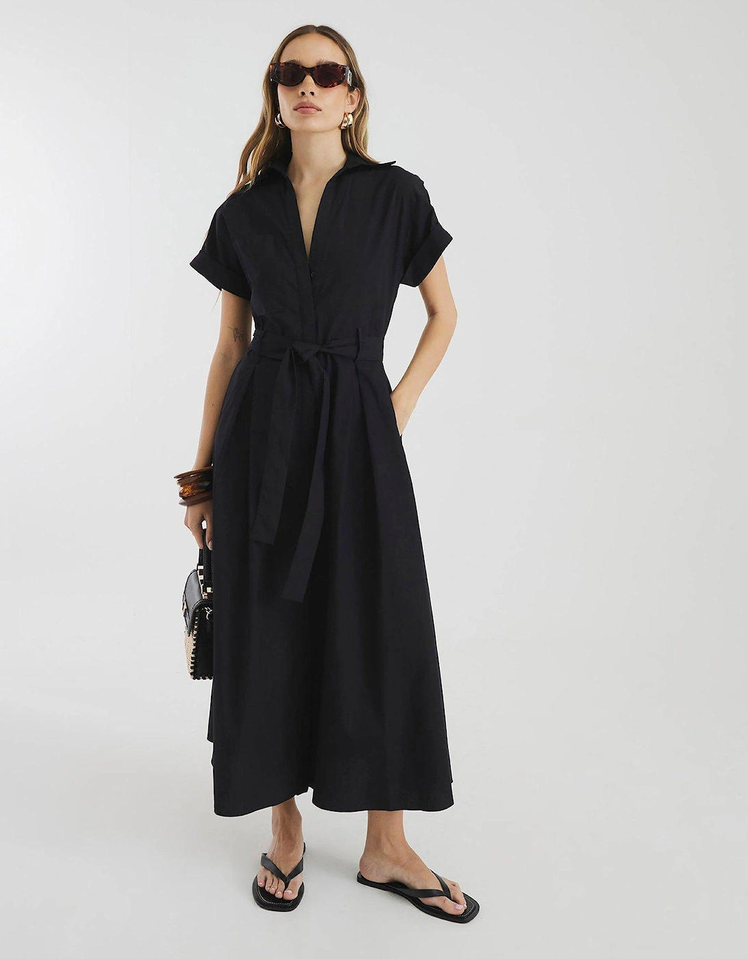 Short Sleeve Midi Shirt Dress - Black, 2 of 1