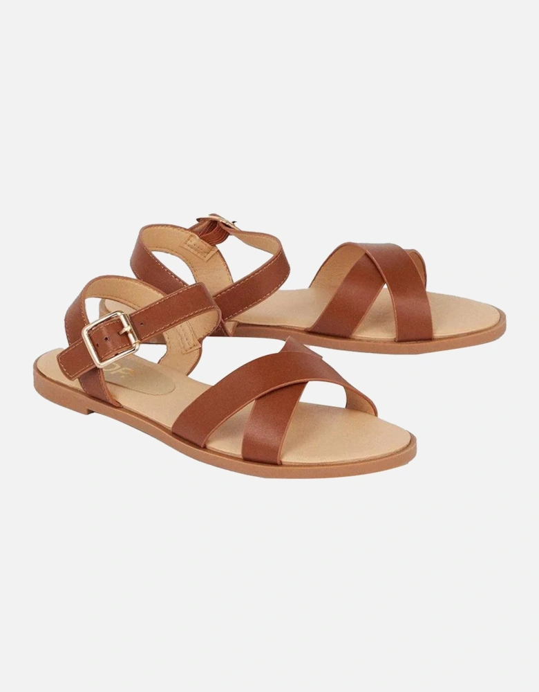 Womens/Ladies Florence Crossover Wide Flat Sandals