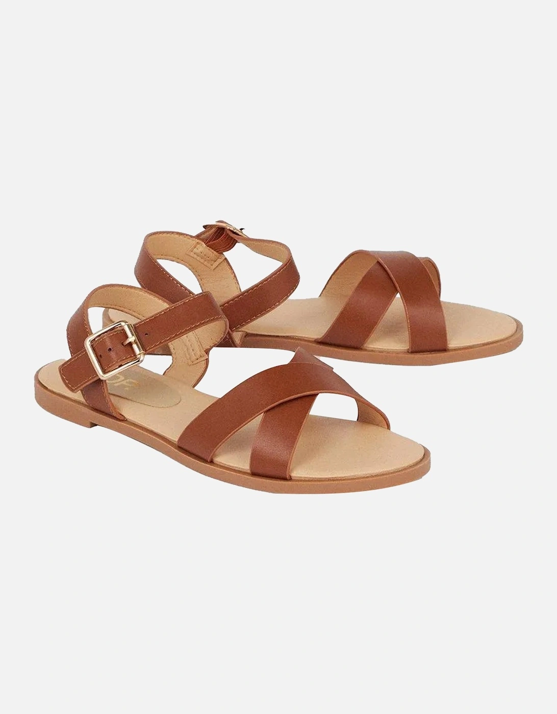 Womens/Ladies Florence Crossover Wide Flat Sandals