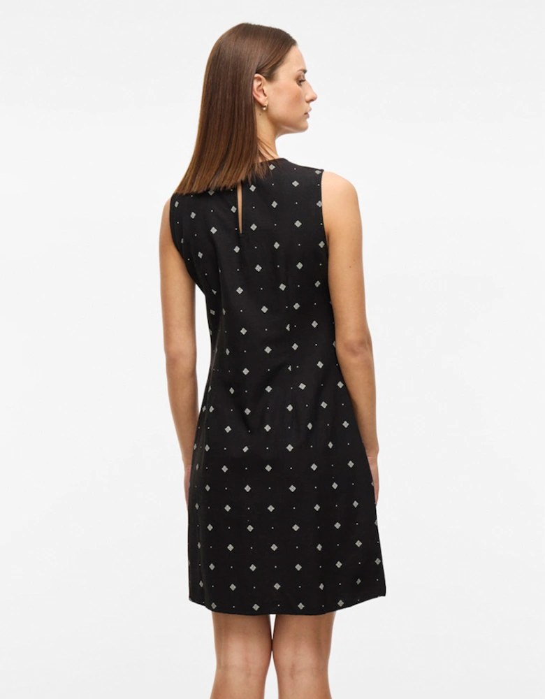 Prisilla Print O-neck Sleeveless Short Dress Black Beauty White