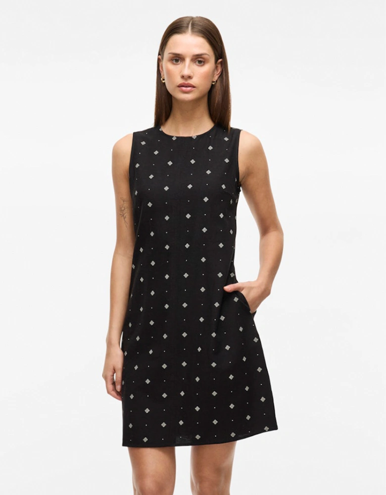 Prisilla Print O-neck Sleeveless Short Dress Black Beauty White