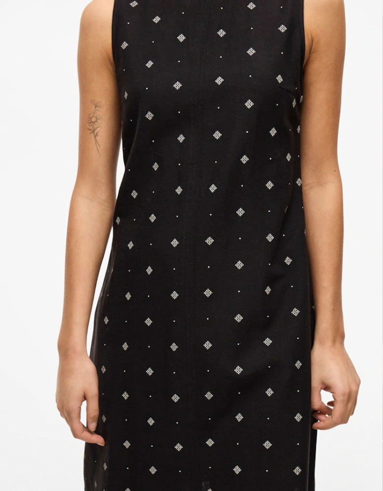 Prisilla Print O-neck Sleeveless Short Dress Black Beauty White