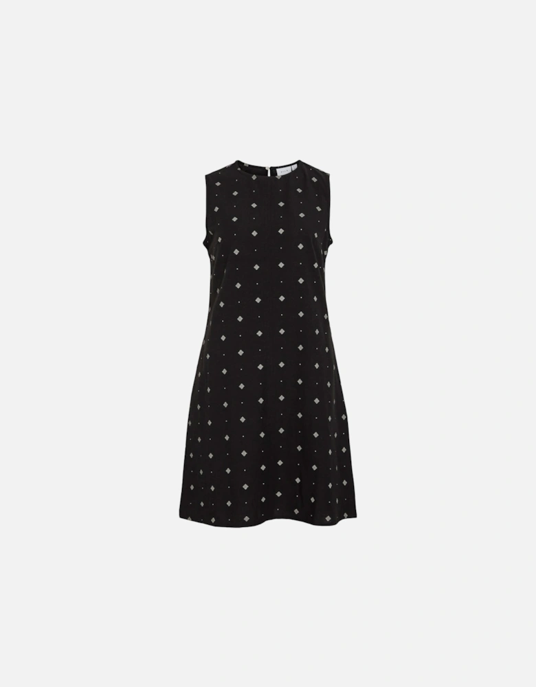Prisilla Print O-neck Sleeveless Short Dress Black Beauty White