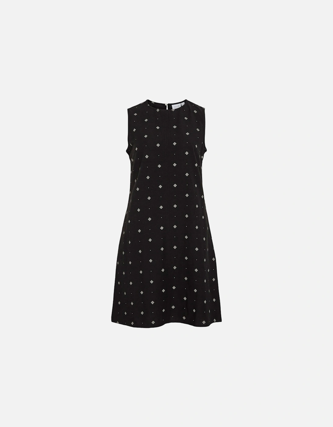 Prisilla Print O-neck Sleeveless Short Dress Black Beauty White