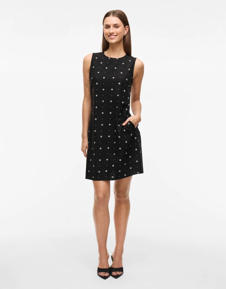 Prisilla Print O-neck Sleeveless Short Dress Black Beauty White