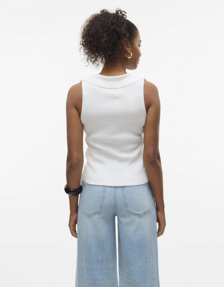 Willow Sleeveless V-neck Polo Top Snow White