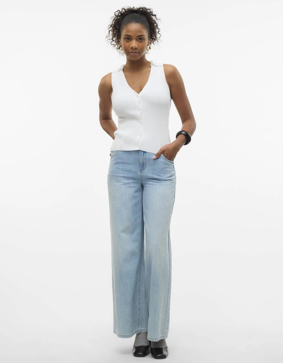 Willow Sleeveless V-neck Polo Top Snow White