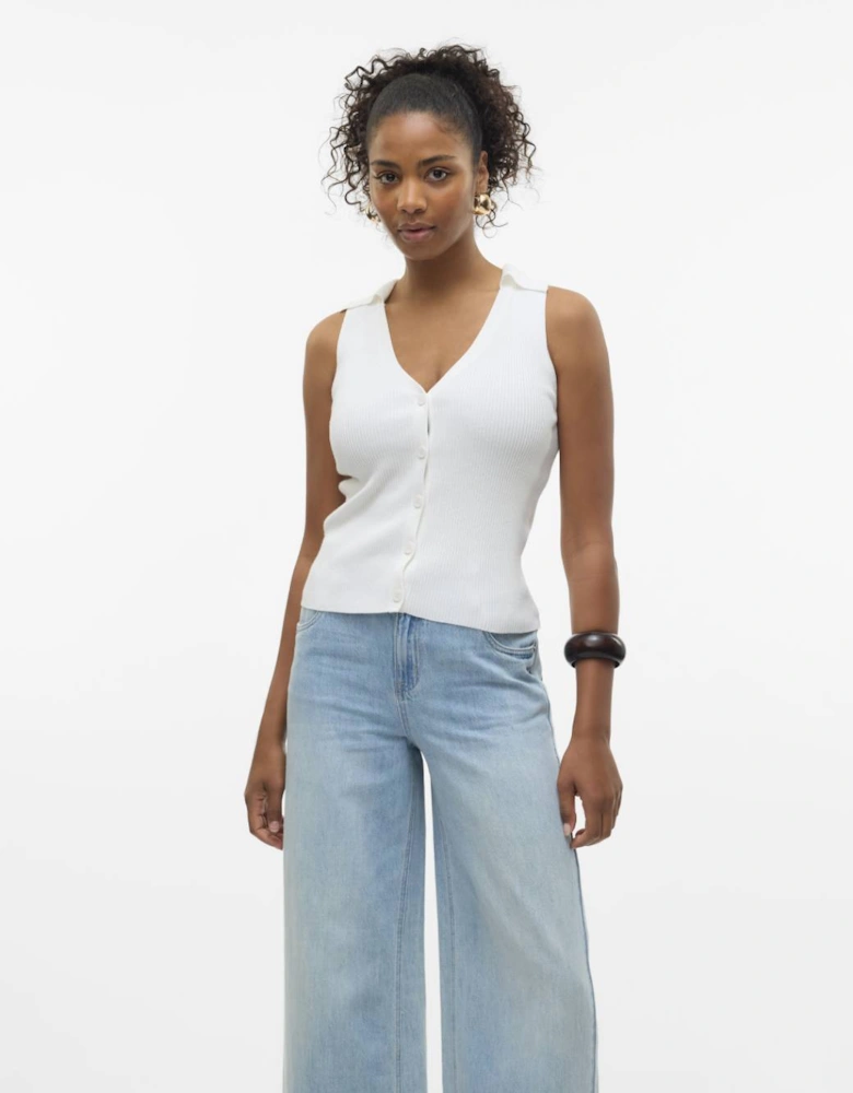 Willow Sleeveless V-neck Polo Top Snow White