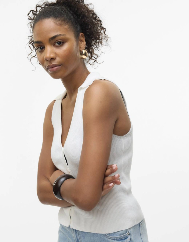 Willow Sleeveless V-neck Polo Top Snow White
