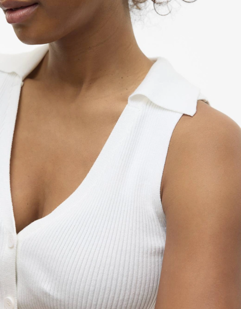 Willow Sleeveless V-neck Polo Top Snow White