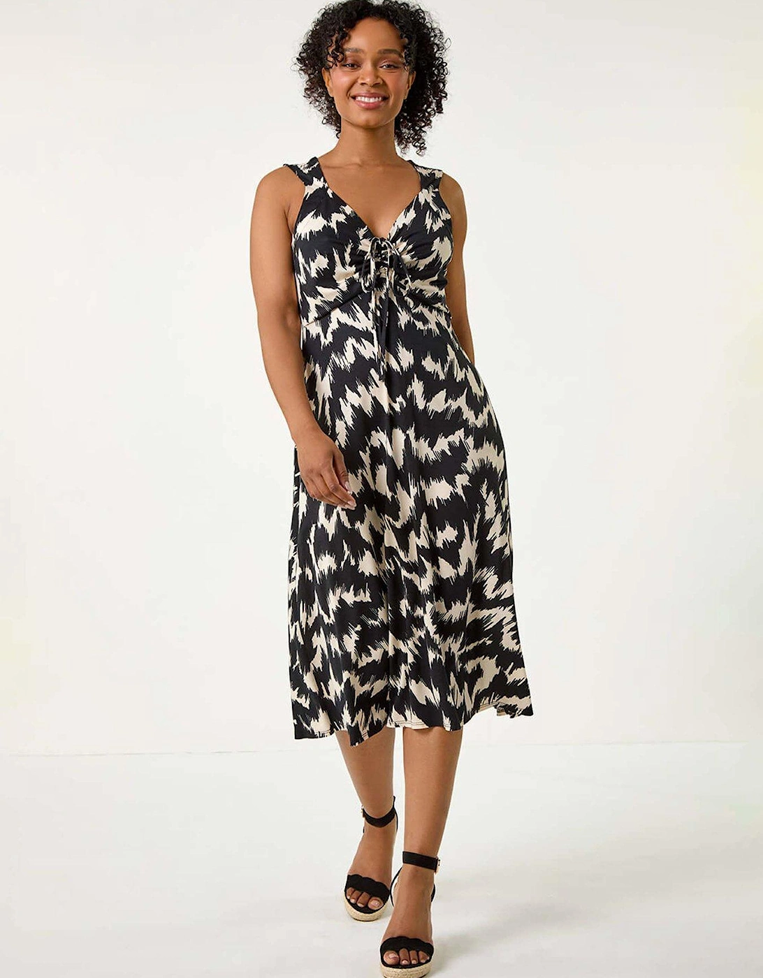 Petite Abstract Print Ruched Midi Dress, 2 of 1
