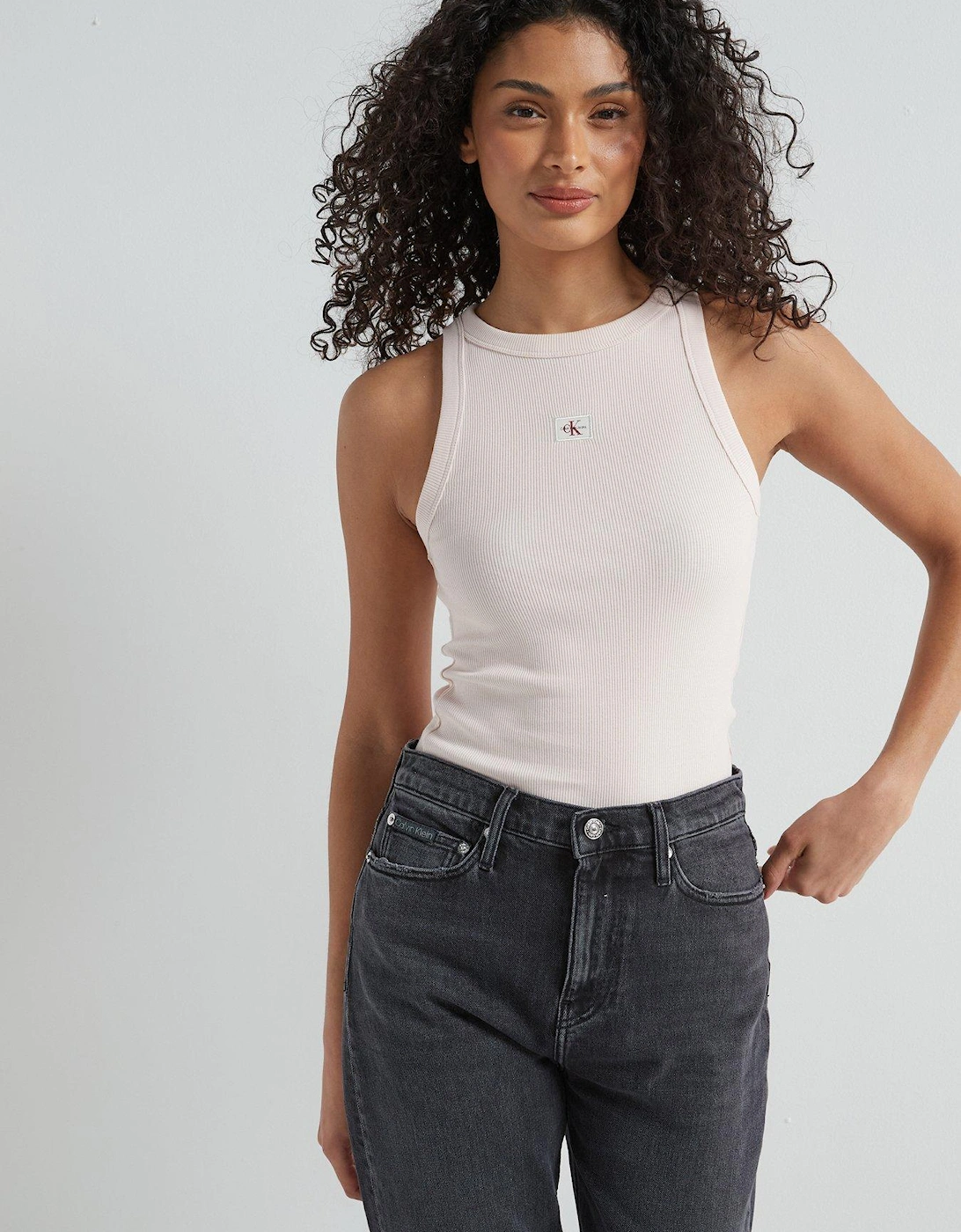 Label Logo Ribbed Tank Vest Top - Pink, 2 of 1