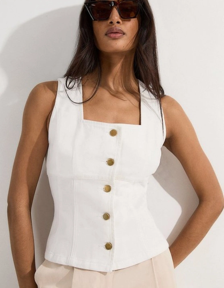 Denim Soft Wash Sleeveless Square Neck Top