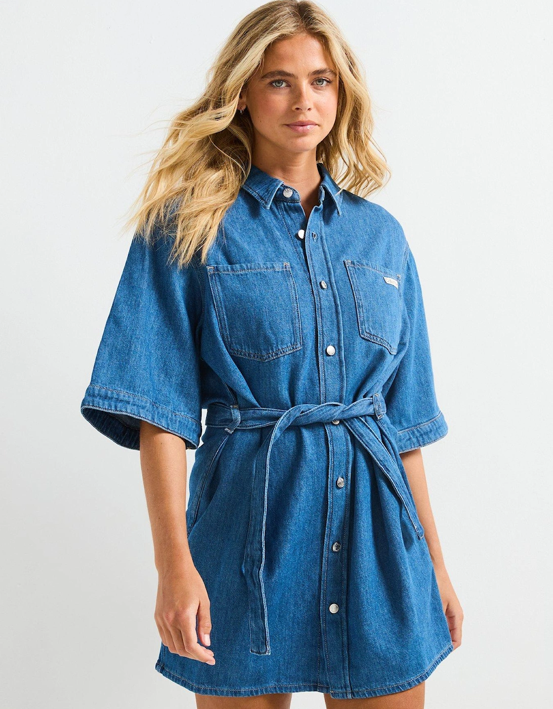 Denim Mini Shirt Dress - Blue, 2 of 1