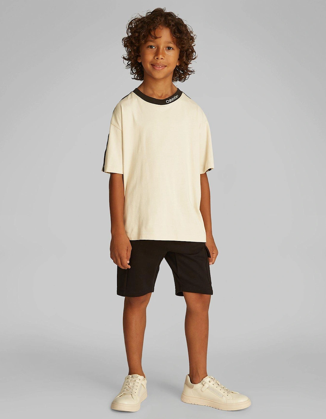 Boys Embroidered Tape Short Sleeve T-Shirt - Beige, 2 of 1