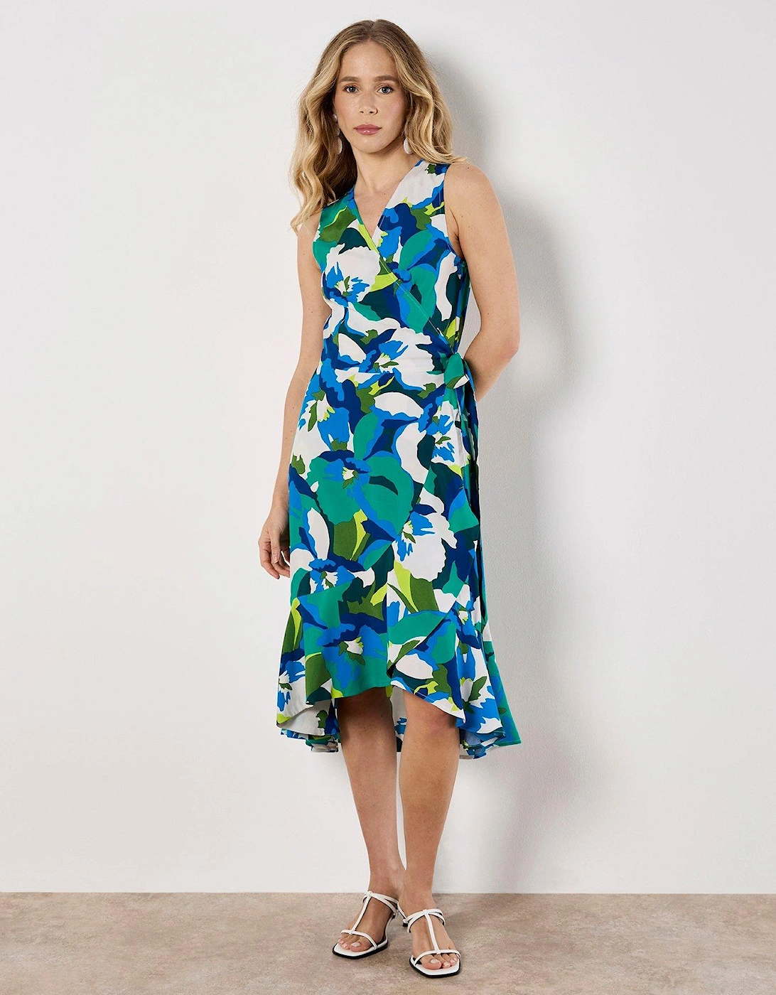 Graphic Floral Wrap Midi Dress - Green, 2 of 1
